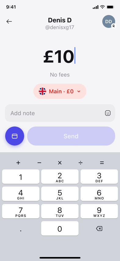 Send money — step 3, Revolut (iOS sample screen)