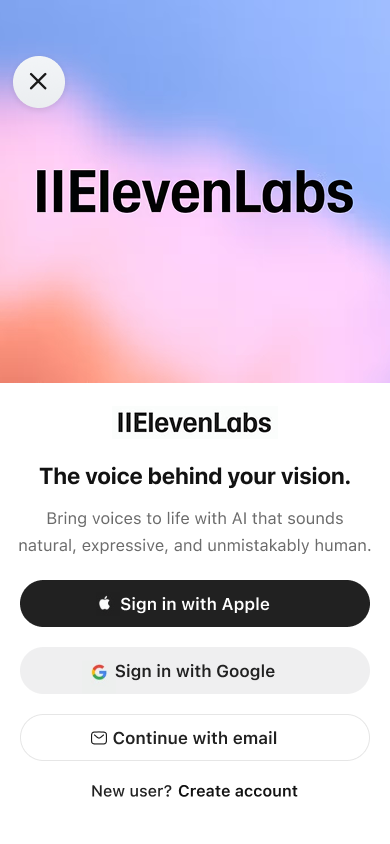 Onboarding - sign up and verification — step 2, ElevenLabs (iOS sample screen)