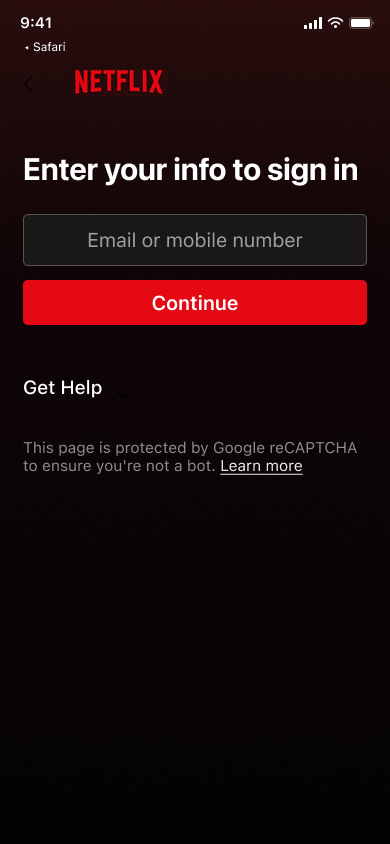 Onboarding and verification (app) — step 2, Netflix (iOS sample screen)