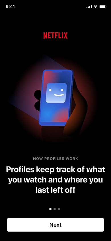 Onboarding and verification (app) — step 5, Netflix (iOS sample screen)