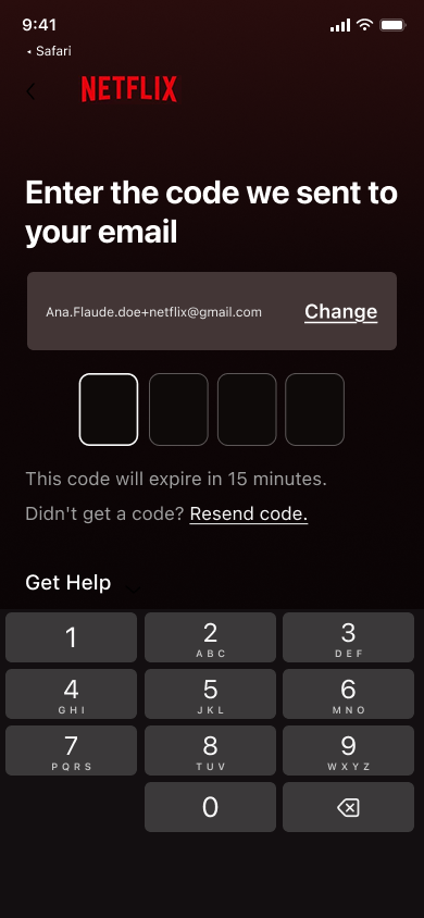 Onboarding and verification (app) — step 4, Netflix (iOS sample screen)