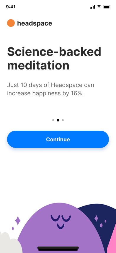 Onboarding and paywall — step 2, Headspace (iOS sample screen)