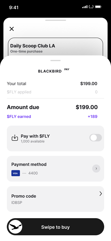 Redeem a promo code — step 1, Blackbird (iOS sample screen)