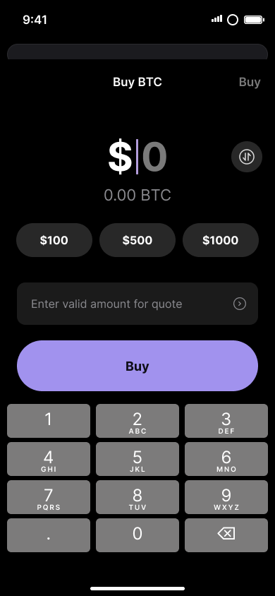 Buy crypto — step 2, Phantom (iOS sample screen)