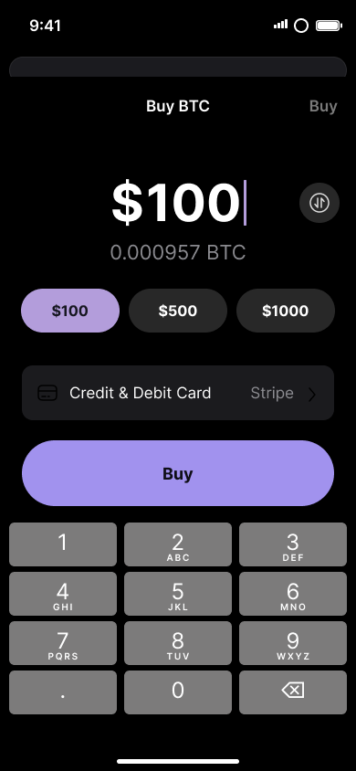 Buy crypto — step 4, Phantom (iOS sample screen)