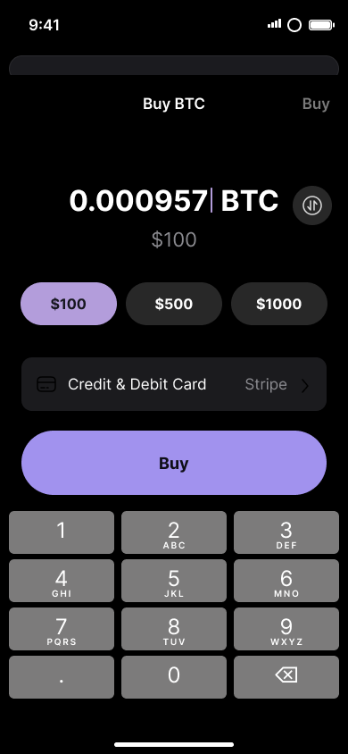 Buy crypto — step 5, Phantom (iOS sample screen)