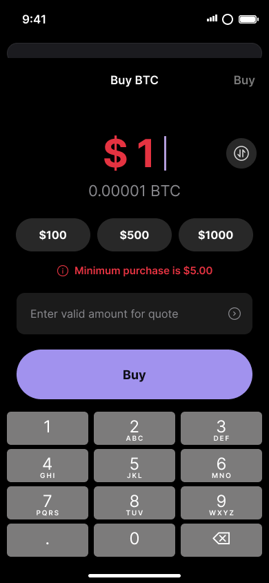 Buy crypto — step 3, Phantom (iOS sample screen)