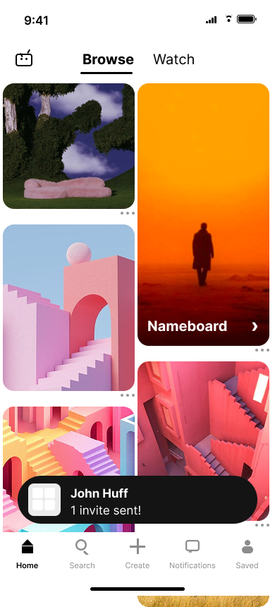 Create a collaborative board — step 8, Pinterest (iOS sample screen)