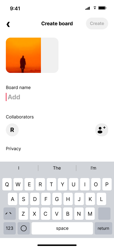 Create a collaborative board — step 3, Pinterest (iOS sample screen)