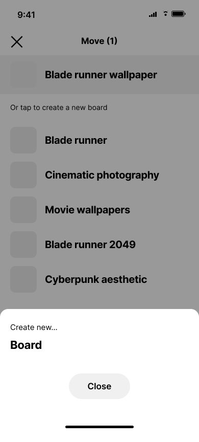 Create a collaborative board — step 2, Pinterest (iOS sample screen)