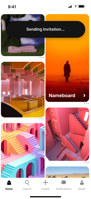Create a collaborative board — step 7, Pinterest (iOS sample screen)