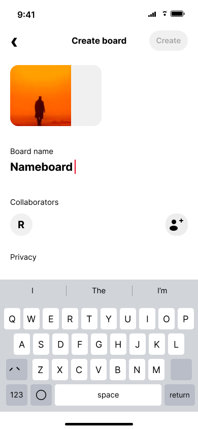 Create a collaborative board — step 4, Pinterest (iOS sample screen)
