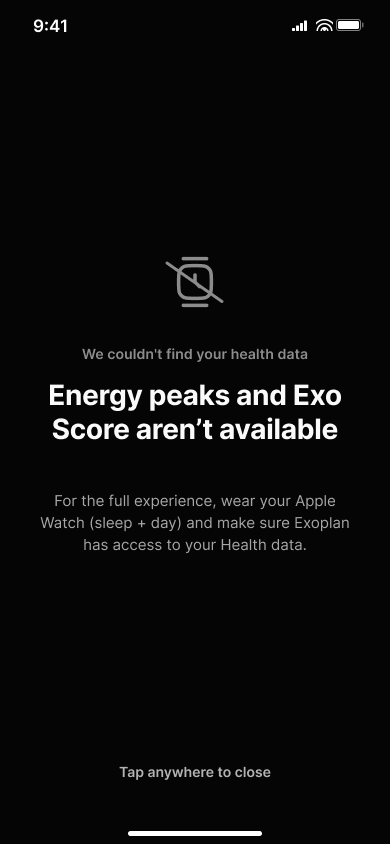 Permissions onboarding — step 9, Exoplan (iOS sample screen)