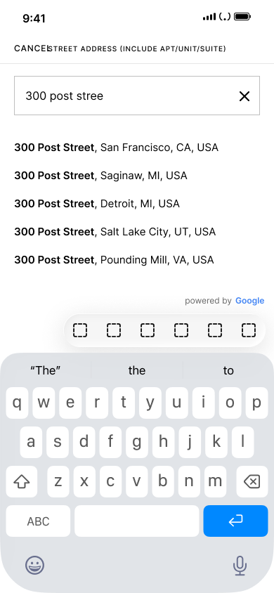 Checkout - add shipping address — step 3, Ssense (iOS sample screen)