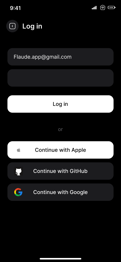 Log in and first run — step 3, Raycast (iOS sample screen)