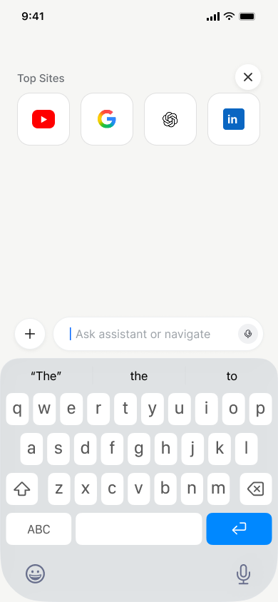 Attach images to a prompt — step 1, Comet (iOS sample screen)