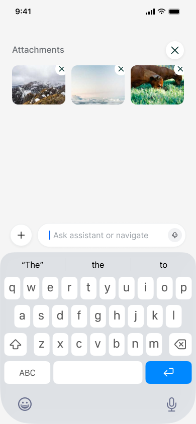 Attach images to a prompt — step 6, Comet (iOS sample screen)