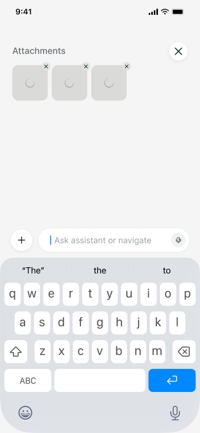 Attach images to a prompt — step 5, Comet (iOS sample screen)