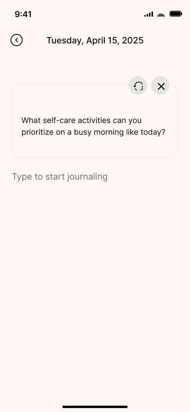 Journal and reflect with AI — step 4, Kin (iOS sample screen)