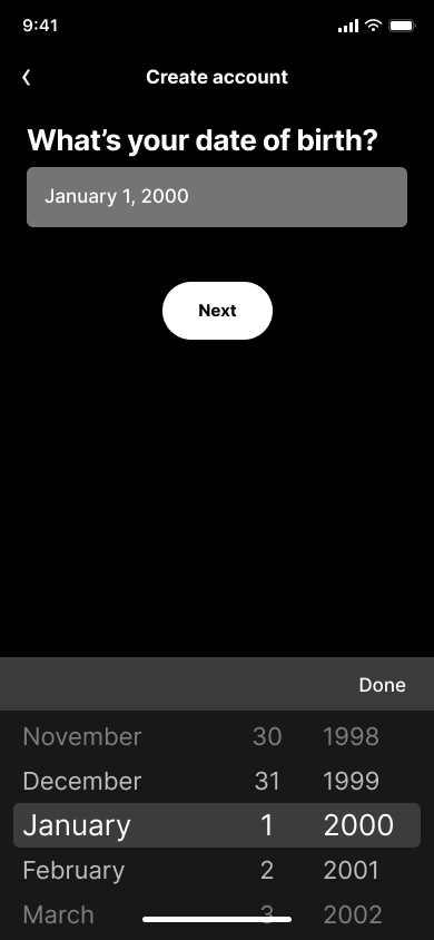 Sign up and pick artists — step 5, Spotify (iOS sample screen)