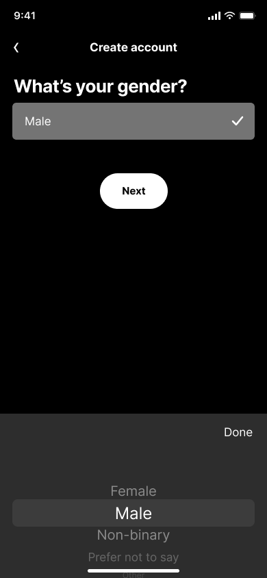 Sign up and pick artists — step 6, Spotify (iOS sample screen)