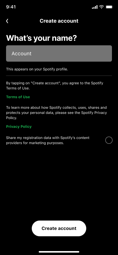 Sign up and pick artists — step 7, Spotify (iOS sample screen)