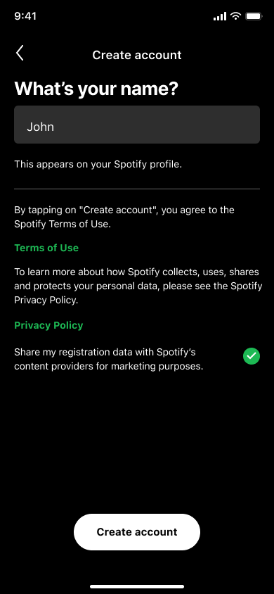 Sign up and pick artists — step 8, Spotify (iOS sample screen)