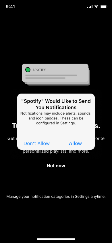 Sign up and pick artists — step 9, Spotify (iOS sample screen)