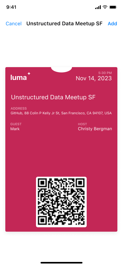 Register for an event — step 5, Luma (iOS sample screen)