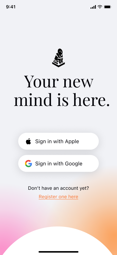 Sign in, Mymind (iOS sample screen)