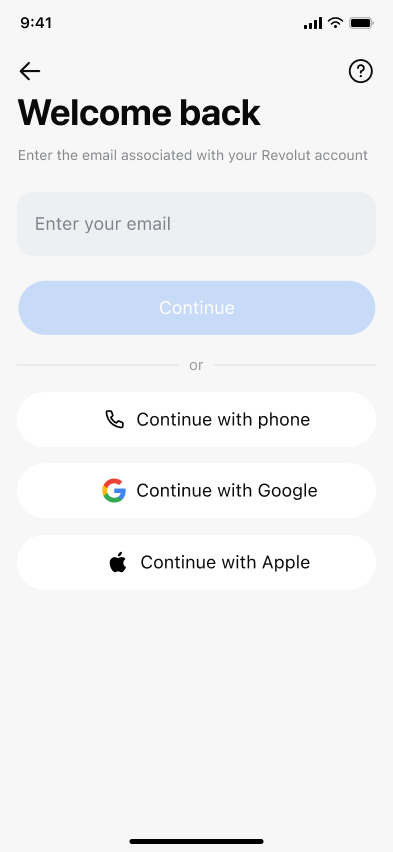 Sign in, Revolut (iOS sample screen)