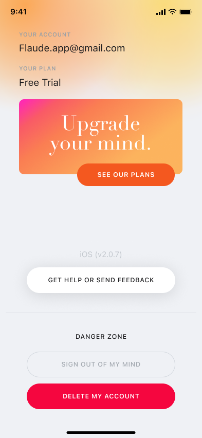 Account settings — step 5, Mymind (iOS sample screen)