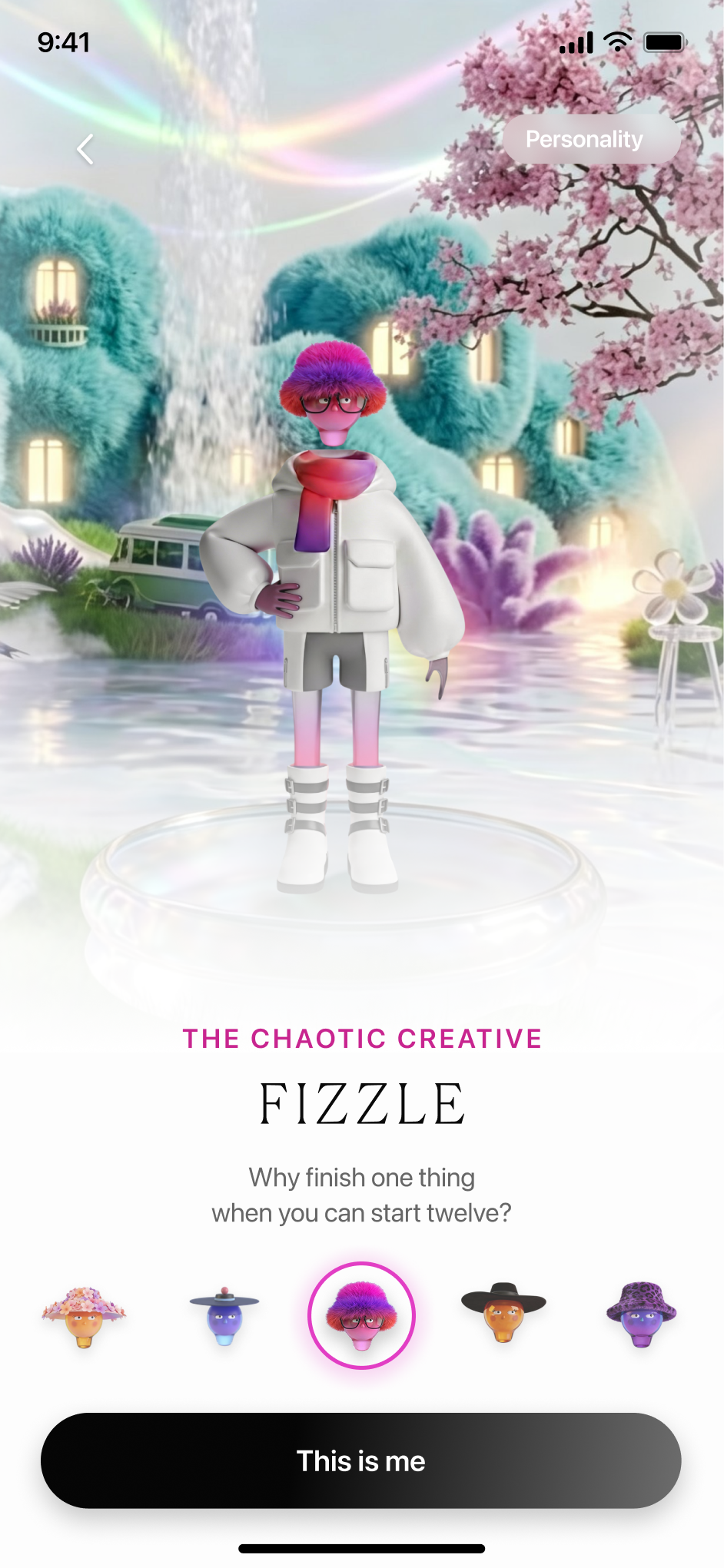 Character selection — step 3, Unloop (iOS sample screen)
