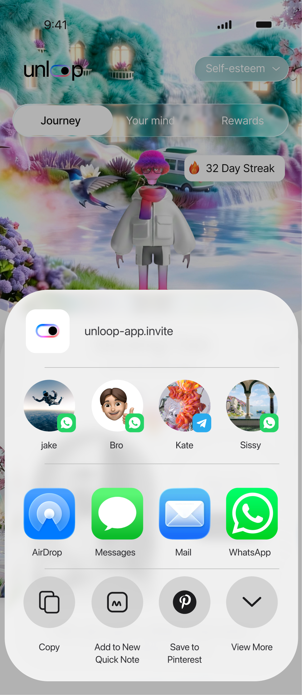 Friend invite flow — step 4, Unloop (iOS sample screen)