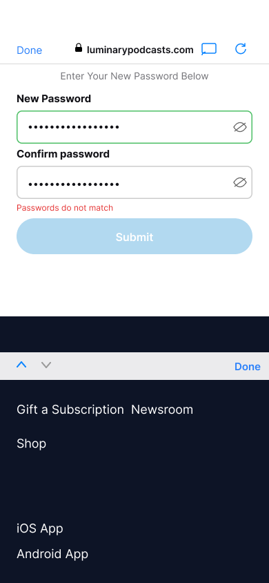 Sign up — step 7, Luminary (iOS sample screen)