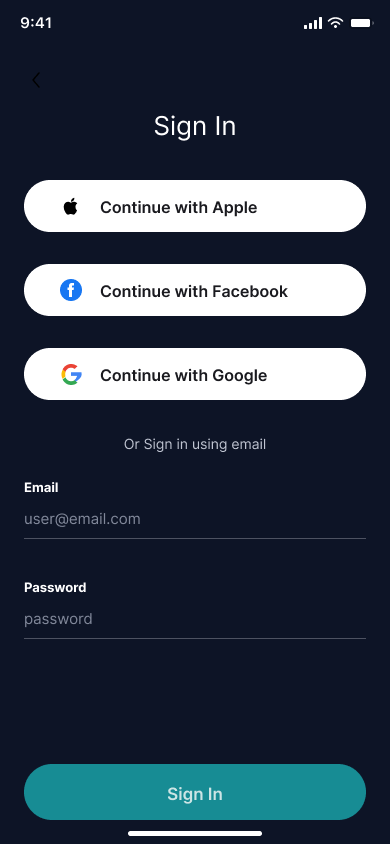 Sign up — step 1, Luminary (iOS sample screen)