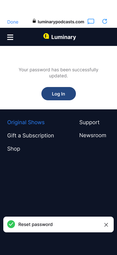 Sign up — step 9, Luminary (iOS sample screen)